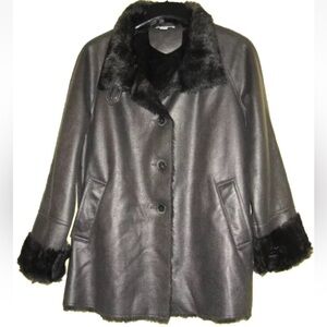 Coldwater Creek Gray Faux Leather Jacket Fur Collar Medium